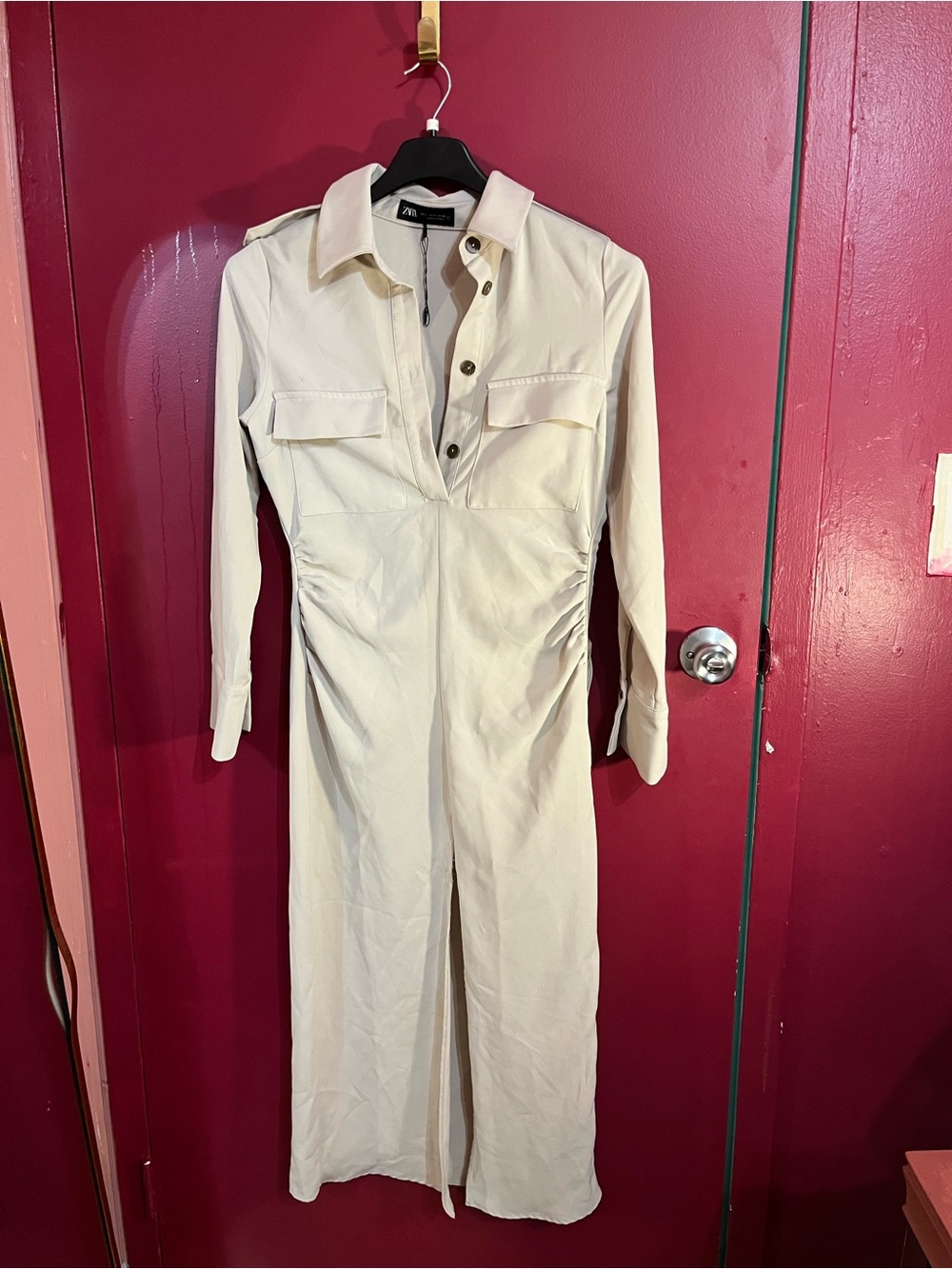 Zara Ivory Button-Front Utility Jumpsuit